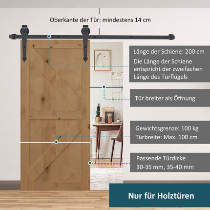 Schiebetürbeschlag-Set, Karbonstahl, 200 cm, braun