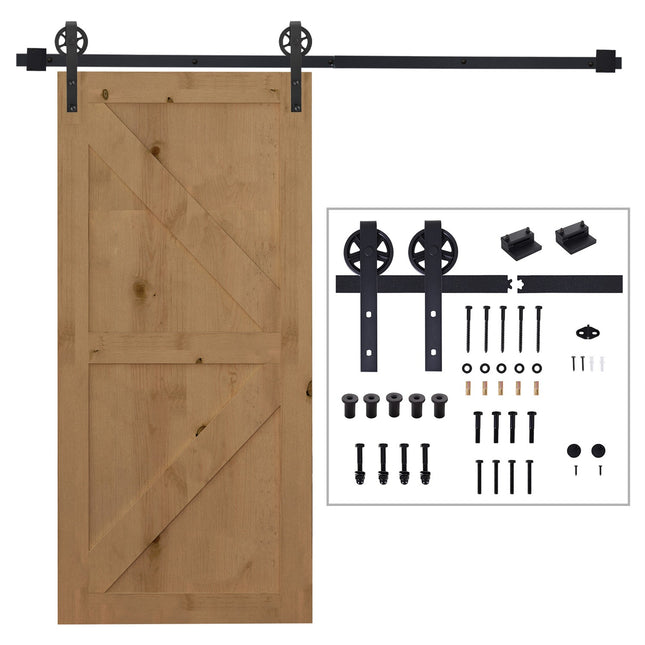 Kit de quincaillerie pour portes coulissantes 200 cm, ensemble complet avec rails, roulettes, butée de rail, butée de sol, jeu de vis de porte, système de porte coulissante en acier au carbone noir
