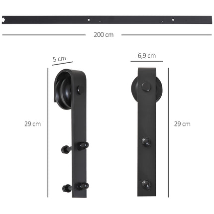 Schiebetürbeschlag-Set - 200cm Karbonstahl Schwarz
