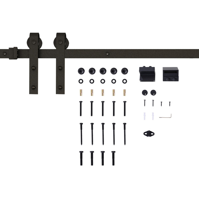 Kit de quincaillerie pour portes coulissantes 200 cm, ensemble complet avec rails, roulettes, butées de rail, jeu de vis de porte, système de porte coulissante en acier au carbone noir