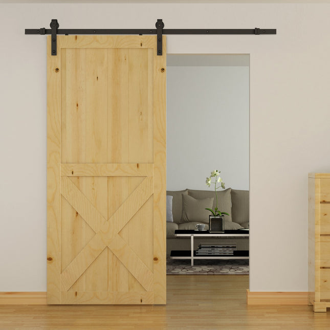 Kit de quincaillerie pour portes coulissantes 200 cm, ensemble complet avec rails, roulettes, butées de rail, jeu de vis de porte, système de porte coulissante en acier au carbone noir