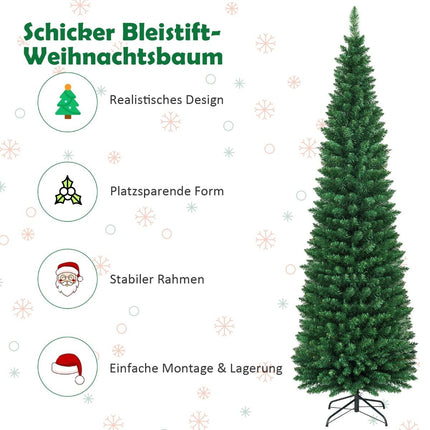 Schlanker künstlicher Weihnachtsbaum, 210 cm, PVC, Grün