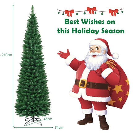 Schlanker künstlicher Weihnachtsbaum, 210 cm, PVC, Grün