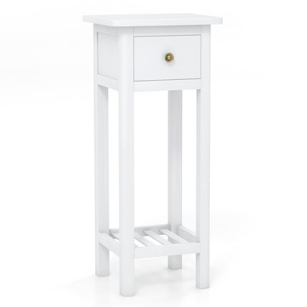 Slim 2-Tier Nightstand with Drawer and Shelf, White