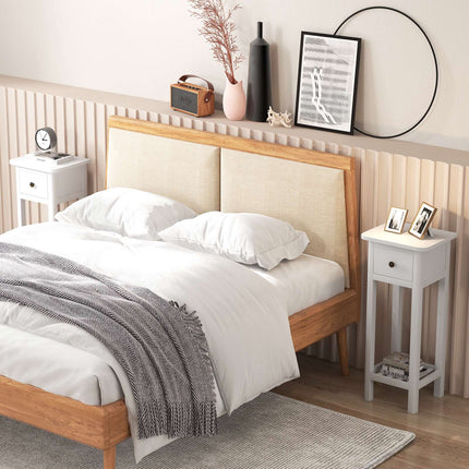 Slim 2-Tier Nightstand with Drawer and Shelf, White