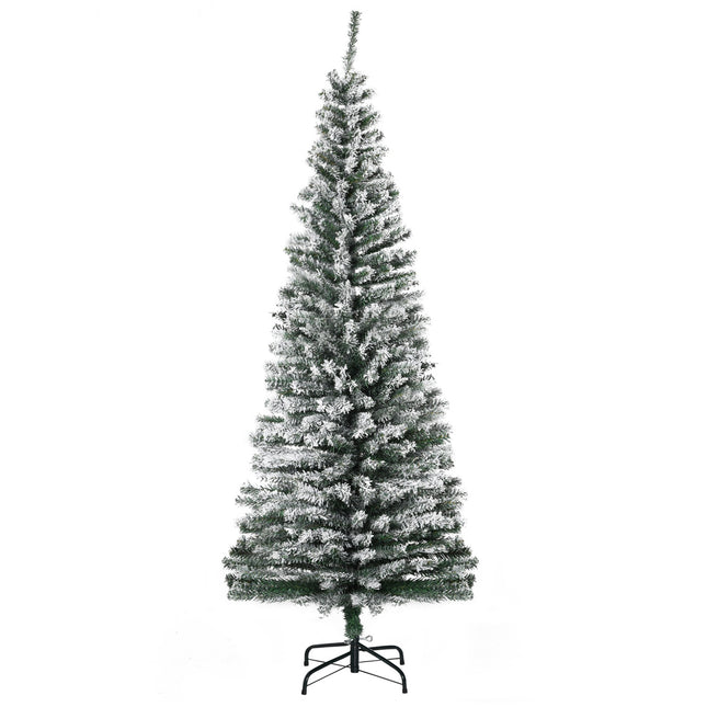 Schlanker künstlicher Weihnachtsbaum mit Schnee, 180 cm, Grün