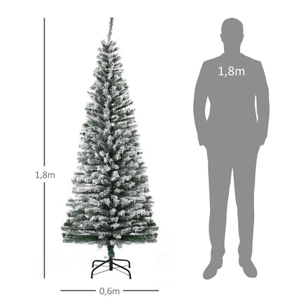 Slim Artificial Christmas Tree with Snow, 180 cm, Green