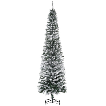 Schlanker künstlicher Weihnachtsbaum mit Schneebeschichtung, 225 cm