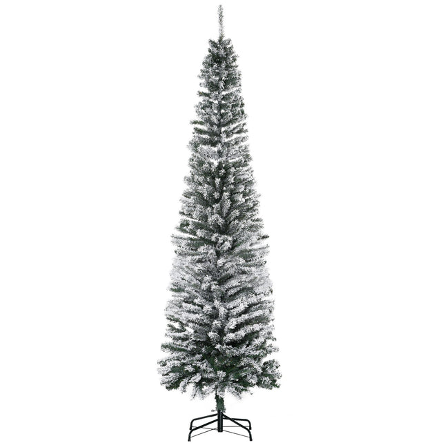 Schlanker künstlicher Weihnachtsbaum mit Schneebeschichtung, 225 cm