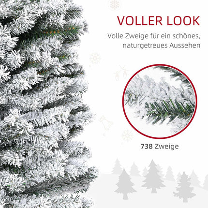 Schlanker künstlicher Weihnachtsbaum mit Schneebeschichtung, 225 cm