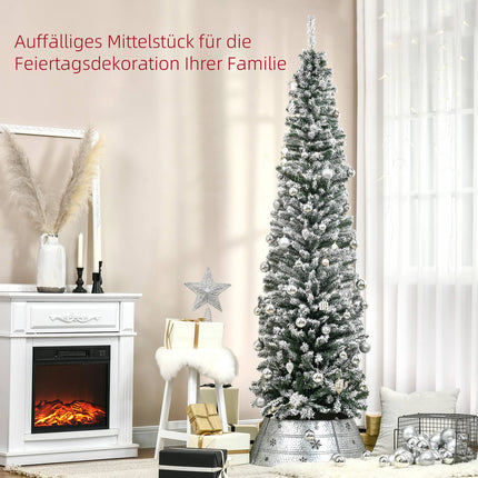 Schlanker künstlicher Weihnachtsbaum mit Schneebeschichtung, 225 cm