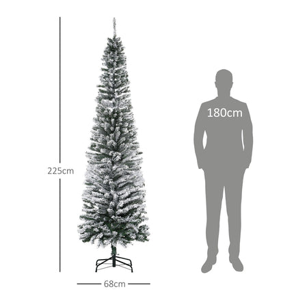 Schlanker künstlicher Weihnachtsbaum mit Schneebeschichtung, 225 cm
