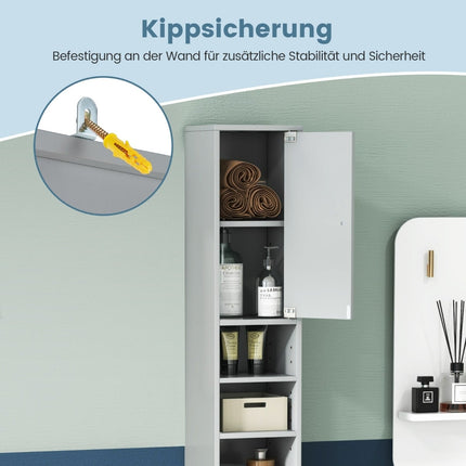 Schlanker Badezimmerschrank, 2 Türen, 1 Schublade, verstellbare Einlegeböden