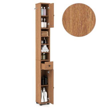 Schlanker Badezimmerschrank mit 2 Türen, Schublade und verstellbaren Einlegeböden