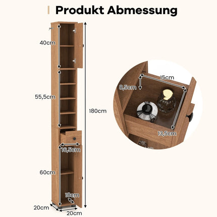 Schlanker Badezimmerschrank mit 2 Türen, Schublade und verstellbaren Einlegeböden