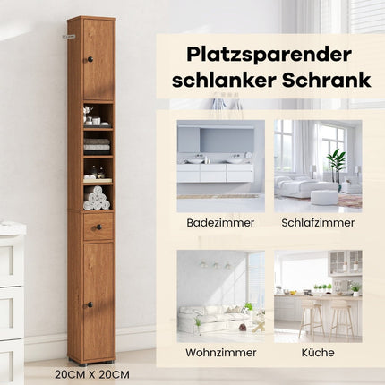 Schlanker Badezimmerschrank mit 2 Türen, Schublade und verstellbaren Einlegeböden