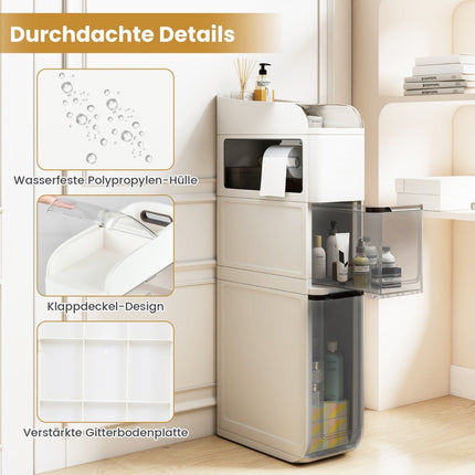 Slim Bathroom Cabinet with 2 Drawers, Tissue Box, White