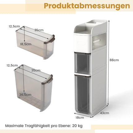 Slim Bathroom Cabinet with 2 Drawers, Tissue Box, White