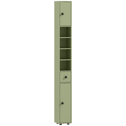 Slanke badkamerkast met lade, 4 planken, groen, 20x20x180 cm
