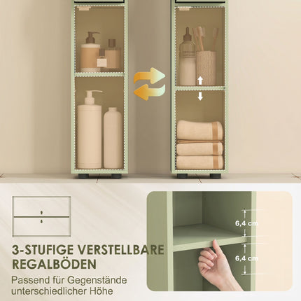 Slanke badkamerkast met lade, 4 planken, groen, 20x20x180 cm