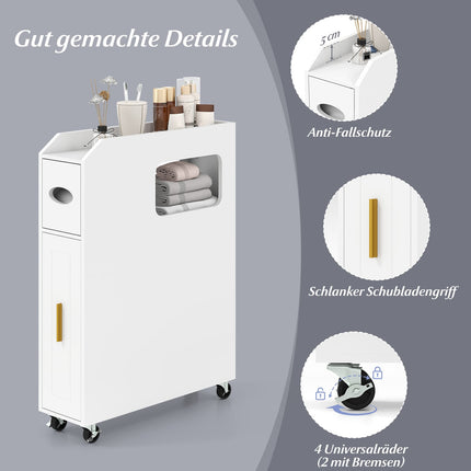 Schmaler Badezimmerschrank mit Schublade und Kosmetiktuchbox, Weiß