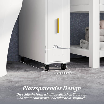 Schmaler Badezimmerschrank mit Schublade und Kosmetiktuchbox, Weiß