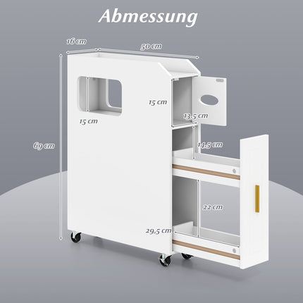 Schmaler Badezimmerschrank mit Schublade und Kosmetiktuchbox, Weiß