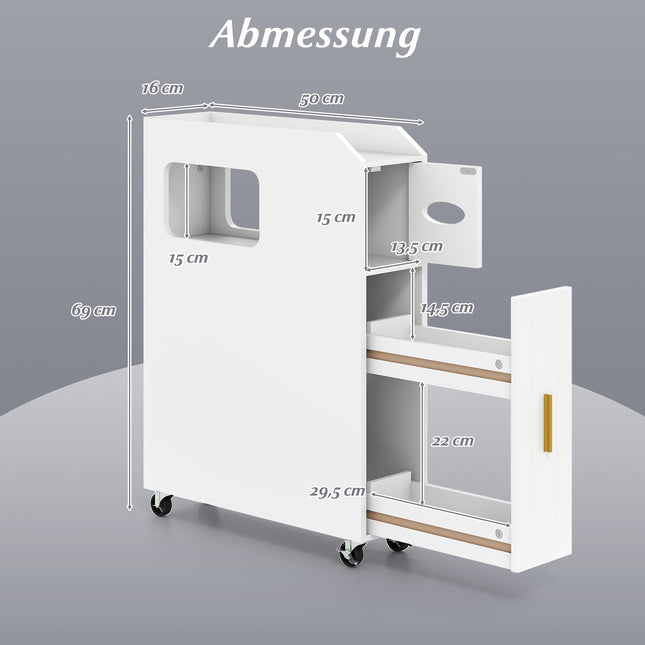 Schmaler Badezimmerschrank mit Schublade und Kosmetiktuchbox, Weiß