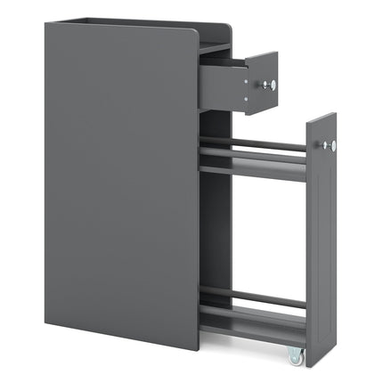 Schmaler Badezimmerschrank mit Schubladen, Grau, platzsparendes Design