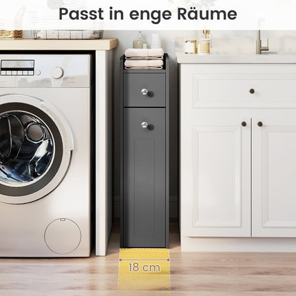 Schmaler Badezimmerschrank mit Schubladen, Grau, platzsparendes Design
