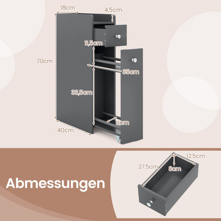 Schmaler Badezimmerschrank mit Schubladen, Grau, platzsparendes Design