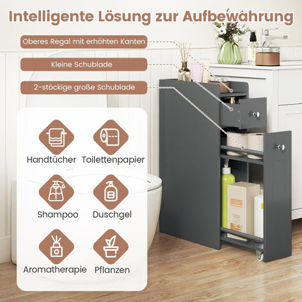 Schmaler Badezimmerschrank mit Schubladen, Grau, platzsparendes Design
