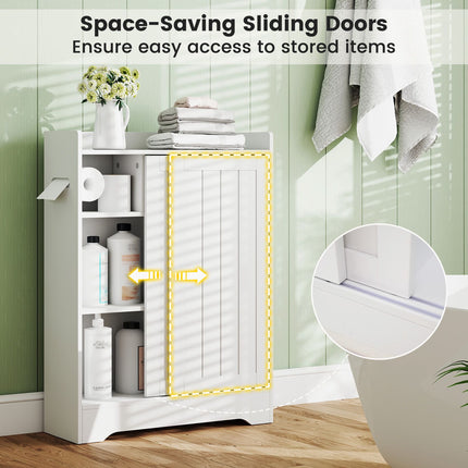 Schlanker Badezimmer-Bodenschrank mit Schiebetüren, Toilettenpapierhalter