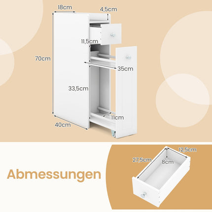 Schlanker Badezimmerschrank mit Schubladen, Weiß, 4-lagig