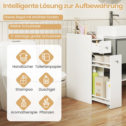 Schlanker Badezimmerschrank mit Schubladen, Weiß, 4-lagig