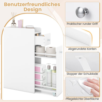 Schlanker Badezimmerschrank mit Schubladen, Weiß, 4-lagig