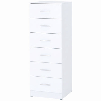Slim Chest of 6 Drawers 40 x 40 x 110 cm with Anti-Tip Kit, White Wood Grain