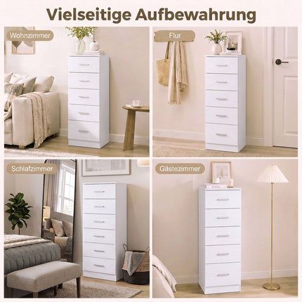 Slim Chest of 6 Drawers 40 x 40 x 110 cm with Anti-Tip Kit, White Wood Grain