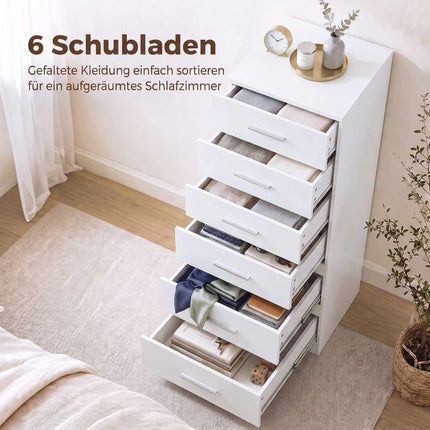 Slim Chest of 6 Drawers 40 x 40 x 110 cm with Anti-Tip Kit, White Wood Grain