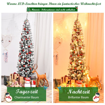 Úzký vánoční stromek se sněhem, 225 cm, 350 LED světel