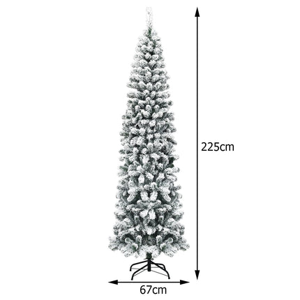 Úzký vánoční stromek se sněhem, 225 cm, 350 LED světel