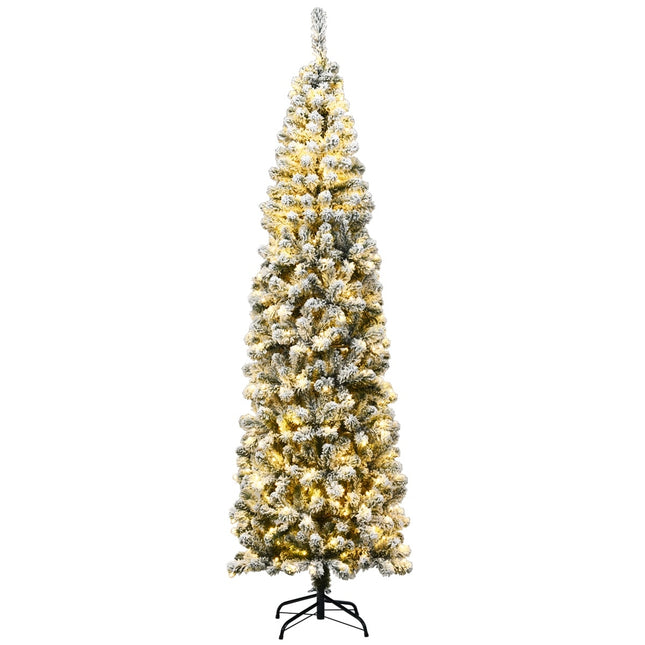 Schlanker Weihnachtsbaum mit Schnee, 225 cm, 350 LED-Lichter