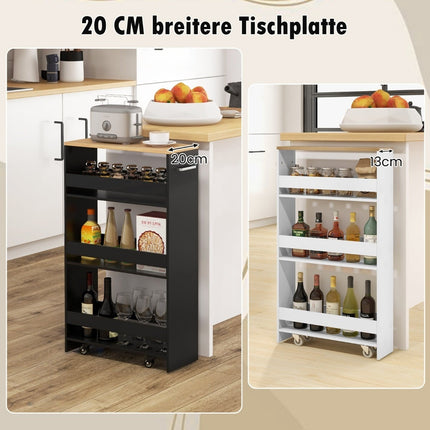 Slim Kitchen Trolley, 4-Tier, 20cm Wide, Black, Rolling