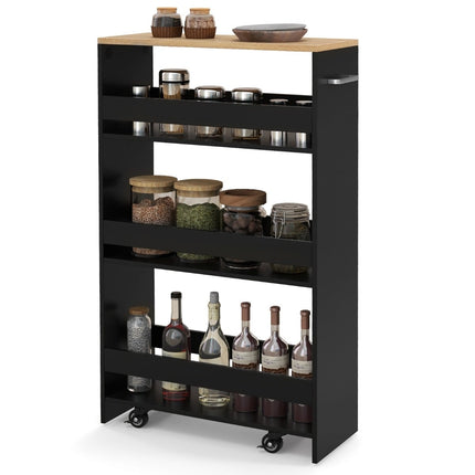 Slim Kitchen Trolley, 4-Tier, 20cm Wide, Black, Rolling