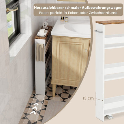 Schlanker Küchenwagen, 4-stöckiger Rollwagen, Weiß