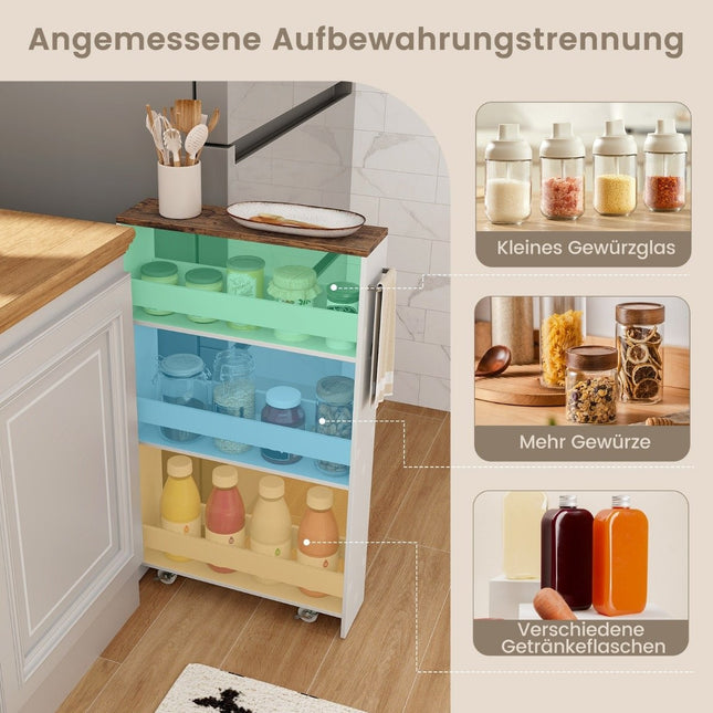 Schlanker Küchenwagen, 4-stöckiger Rollwagen, Weiß