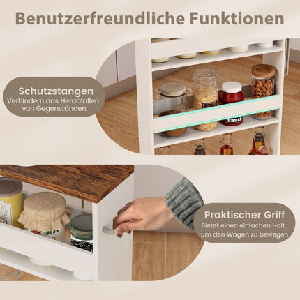 Schlanker Küchenwagen, 4-stöckiger Rollwagen, Weiß