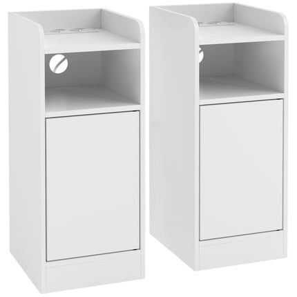Slim Nightstand Set of 2 with Charging Station, Adjustable Shelf