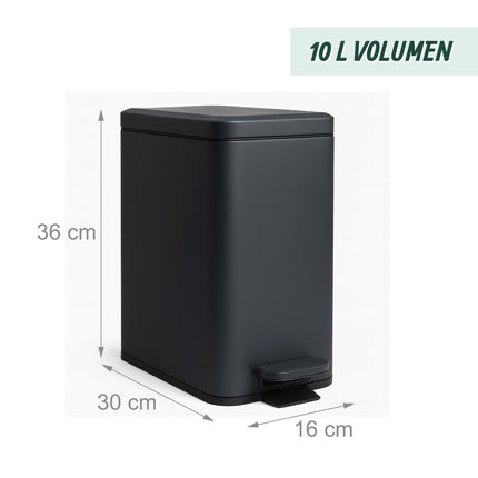 Schlanker Treteimer, 10L – mit Absenkautomatik, freihändig bedienbar