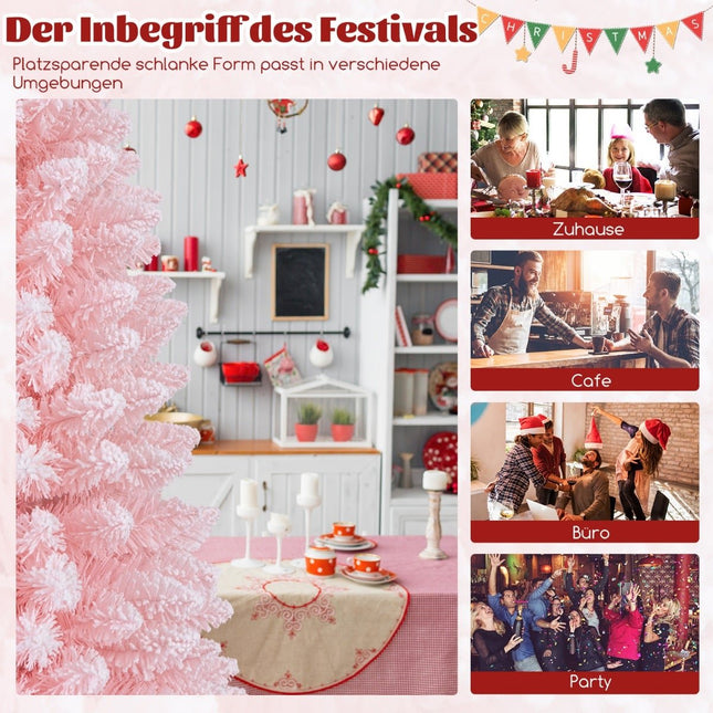 Schlanker rosa Weihnachtsbaum, 180 cm, schneebedeckt, 460 Spitzen
